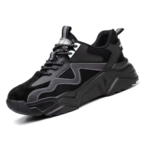 Annvia Sicherheitsschuhe Damen S1 Leicht Sneaker Arbeitsschuhe Herren Sportliche Stahlkappenschuhe Atmungsaktiv rutschfeste Schutzschuhe mit Stahlkappen Schwarz größe 38