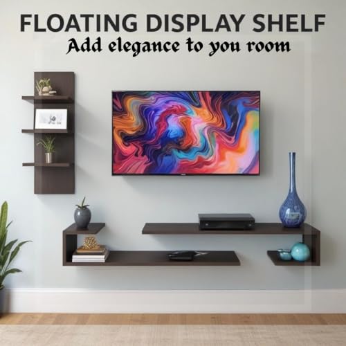 Image of Dual J Style 48 Inches Broad Based Wall Mounted Tv Cabinet Shelf for Living Room, Bedroom, Kids Room, Lounge (Mocha Wenge)