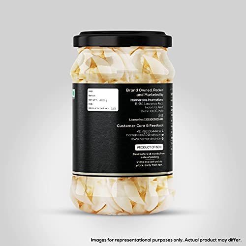 Harnarains Garlic Pickle in Vinegar (Sirka Wala Lahsun), Peeled Garlic Cloves in Brine (Raw Garlic in Brine) (Oil Free Garlic Pickle) (Pickled Garlic in Vinegar, Garlic in Brine) 400 Gram