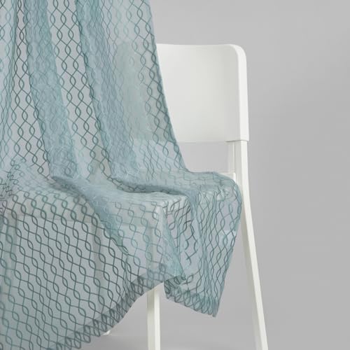 Image of haus & kinder Jacquard Sheer Window Curtains 5 Feet Long Pack of 2 Window Curtains, 5 Feet Curtains for Window, (Abstract Geometric Design, Misty Weave, 114x152cm)