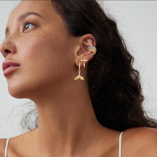 FETTERO Hoop Earrings for Women, 14K Gold Plated Lightweight Huggie Leaf Snake Bar Gold Hoops, Hypoallergenic Gold Earrings for Women Ear Piercing Jewelry