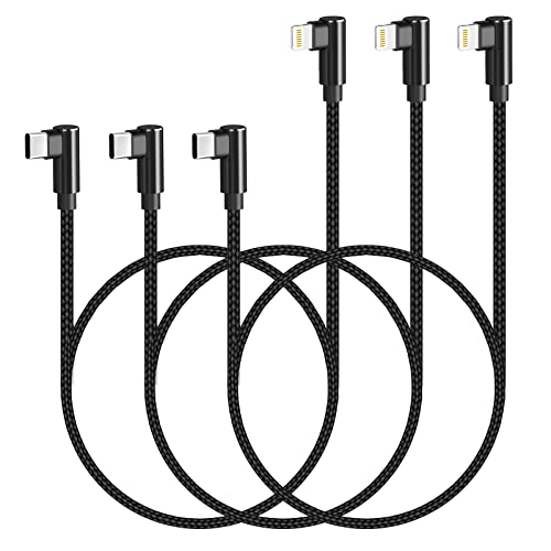 USB C to Lightning Cable 3ft MFi Certified 90 Degree iPhone Charger 3 Pack