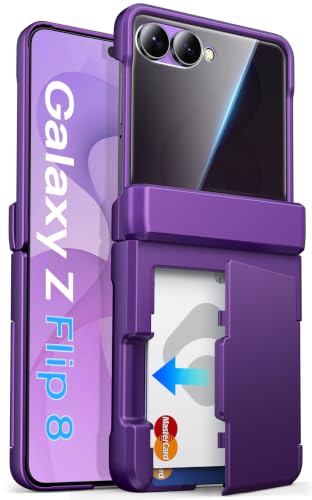 Image of for Samsung Z Flip 8 Case Wallet with Privacy Screen Protector, Dark Purple | Credit Card Holder (2-3 Cards), Hinge Protector, Military Grade Drop Protection, Rugged Durable Cover for Galaxy ZFlip 8