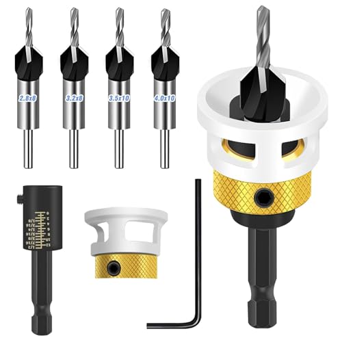 Lot de 6 forets coniques avec butée de profondeur, alésage précis, en HSS-M2, foret à bois avec tige hexagonale de 1/4 de diamètre de 2,8, 3,2, 3,5, 4 mm