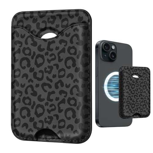 Image of Black Leopard Magnetic Wallets for Compatible with Magsafe Wallet for iPhone 17 /16 /15 /14 /13 /12 Series Pro Max Plus Air Phone Magnet Card Holder Fit 3 Cards PU Lether Mag Safe for Women Girl
