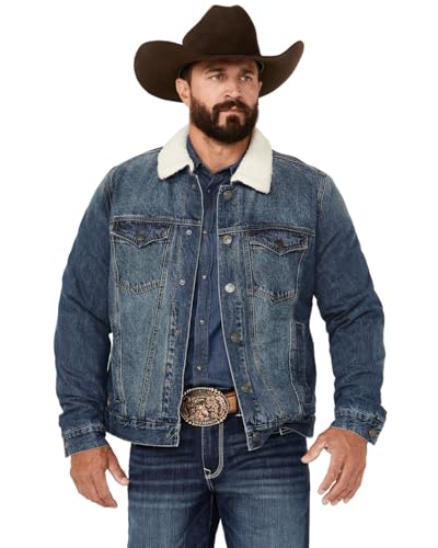Cody James Men's Medium Wash Snap Sherpa Denim Jacket - Cjho23o81-Mdw