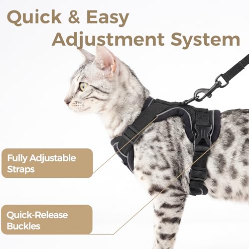 Cat Harness and Leash Set, Escape Proof Cat Vest, Black, L | Fully Adjustable, Soft Breathable Mesh, Reflective Strips, Snap Buckles, No-Pull Easy Control, for Medium & Large Cats - Image 5