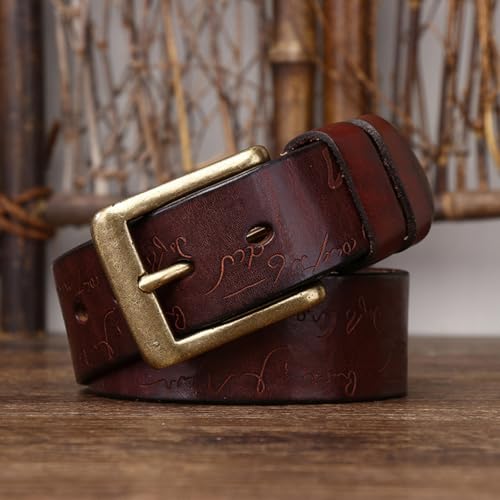 Mens Womens Embossed Belt Engraved Vintage Pattern Leather Comfortable Waist Strap for Dress Casual Jeans 1 1/2"3