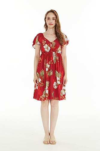 Image of Matchable Family Hawaiian Luau Men Women Girl Boy Clothes in Pineapple Garden Burgundy
