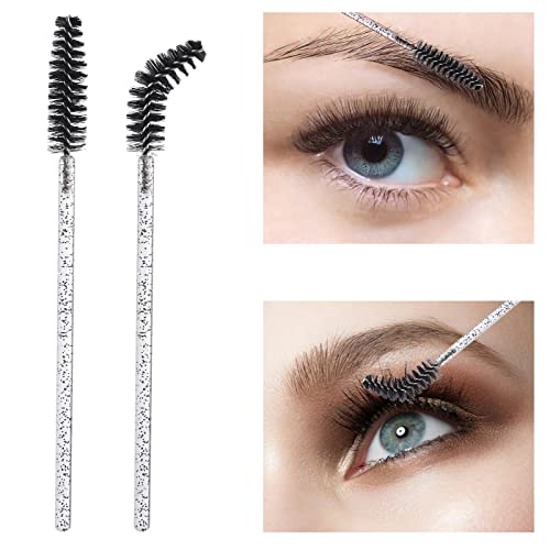 100 Pcs Disposable Mascara Wands, Crystal Eyebrow Spoolies Brush For Eyelash Extensions, Black Lash Brushes With Container #TOP2