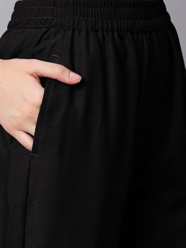 جوسريكي كورتا بقصة مستقيمة مطرزة من مزيج القطن مع بنطلون ووشاح دوباتا للنساء (كاستوري اسود-APL-GS_5XL_اسود_XXXXX-L)