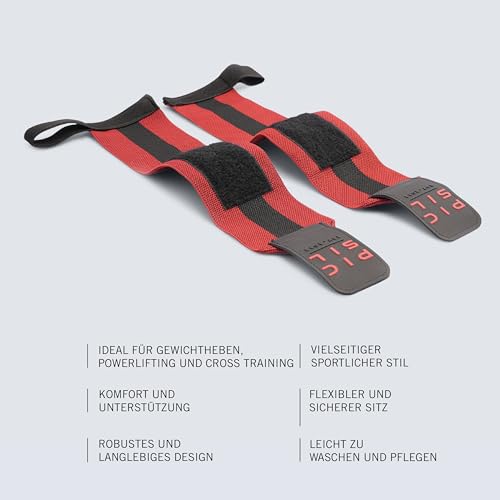 PICSIL Elastische Handgelenkbandagen mit Daumenschlaufe – Handgelenkstütze für Cross Training, Fitnessstudio und Gewichtheben (Einheitsgröße, Rot)