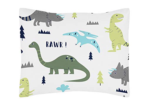 Sweet Jojo Designs Standard Pillow Sham for Blue and Green Modern Dinosaur Boys Girls Bedding Sets