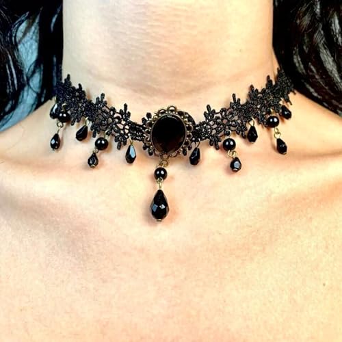 Fesciory Black Necklaces for Women, Adjustable Layered Velvet Leather Lace Collar Necklace, Goth Jewelry Gifts.4