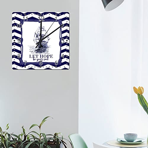 Godblessign Boat Lighthouse Anchor Wall Clock Beach Square Clocks The Beach Is Calling 15 Inch Wall Clocks Battery Operated Silent Rustic Cabin Wall Home Decor Living Room Bedroom Office Decor #TOP4
