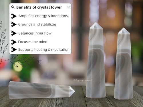 Image of Crystal Heaven Grey Agate Crystal Tower Obelisk Point For Chakra, Healing And Balancing - Aaa Grade Original Certified Gemstone Agate For Reiki Meditation Yoga Spiritual (3-4 Inches)