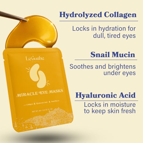 le gushe gold under eye patches for puffy eyes and dark circles 20 pairs - hydrating collagen under eye masks with snail mucin - soothing puffy eyes treatment for women amp men - bridesmaid gifts
