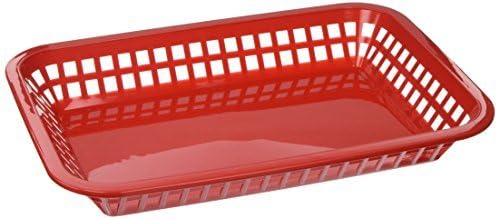 Tablecraft by Chefline6X Fast Food Polypropylene Rectangular Grande Platter Baskets, Red, 27.5x20x4cm, Burger, Chips, Hotdogs …