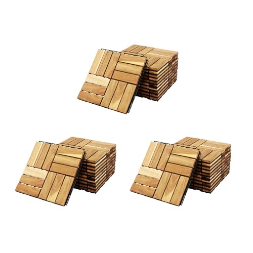 sweeek - Lot de 36 Dalles de terrasses 30x30cm en Bois d'acacia. Motif carré. clipsables