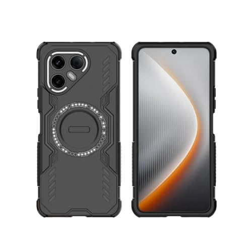 Image of FitSmart Heavy Duty Hard Defender Protective Back Cover for Tecno Pova 7 5G (Strong Magnetic Case, Black)