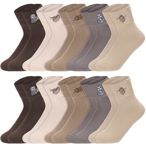 Image of Eurzom 10 Pairs Socks Womens Crew Elastic Ankle Length Cotton Socks Aesthetic Cute Lightweight Low Cut Gifts for Women