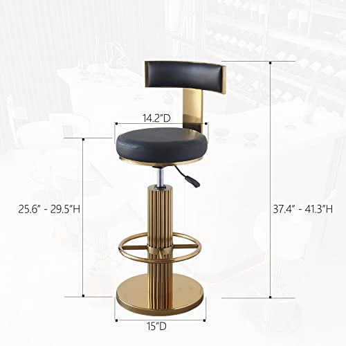FUNROLUX Swivel Bar Stools with Backrest, Modern Adjustable Height Counter Stool with Metal Legs and Comfortable Cushion, Black and Gold Bar Chair for Kitchen Island Counter (Black) - Image 4