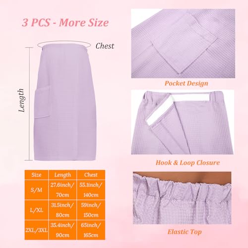 Image of 3 Pcs Towel Wrap for Women Lightweight Waffle Spa Bathrobe Cover Up Bath Shower Wraps with Adjustable Closure