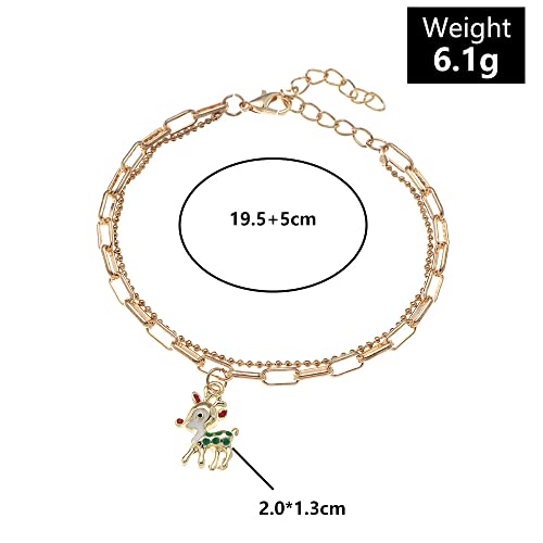 Image of WLLAY Dainty Gold-Tone Layered Paperclip Link Chain Bracelets Snowflake /Deer /Snowman /Wreath Bracelet Christmas Ornament Accessories