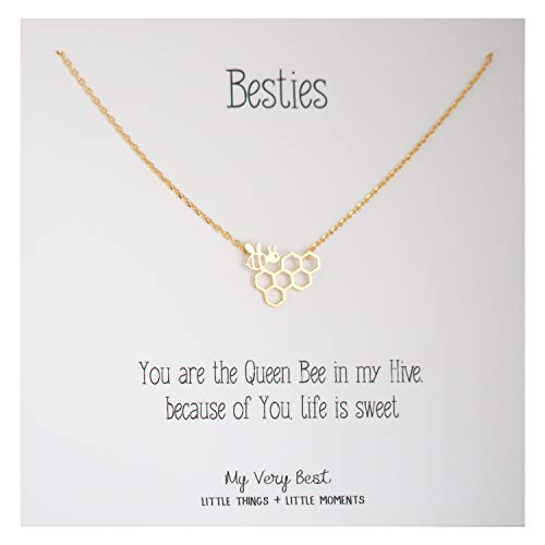 My Very Best Dainty Bee on Beehive Necklace (Gold Plated Brass)