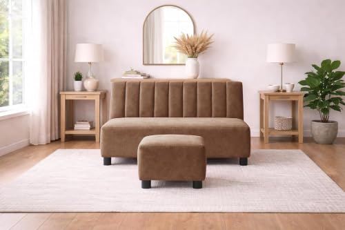 Image of Rosebell Sofa with Ottoman Combo Two Seater Sofa Set with Matching Footstool Velvet Fabric for Living Room, Office & Bedroom Guest Room - Brown Color