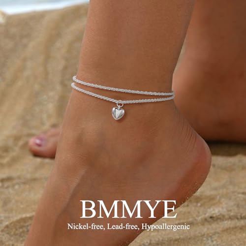 BMMYE Sterling Silver Anklet Ankle Bracelets for Women,Adjustable Silver Anklets for Women Hypoallergenic Ankle Bracelet - Image 3