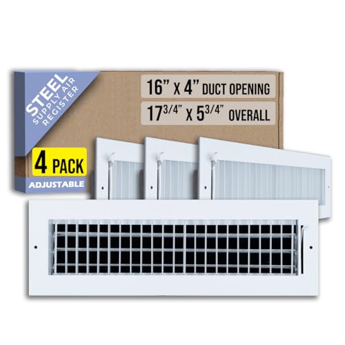 [4 Pack] Fits 16x4 Duct Opening Steel Adjustable Air Supply Grille by Handua | Register Vent Cover Grill for Sidewall and Ceiling | White | Out. Dim.: 17.75" X 5.75"