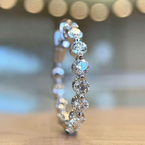 White Gold Plated Round Cubic Zirconia Inlaid Shining Minimalist Engagement Ring Wedding Bridal Band Promise Rings Evening Parties Anniversary Valentine's Day Gifts Eternity Bands for Women