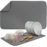 S&T INC. Dish Drying Mat Jumbo, 18” x 30”, Absorbent Microfiber Kitchen Counter Mat, Dish Drying Pad for Dishes, Utensils, Pots and Pans, Jumbo, Charcoal