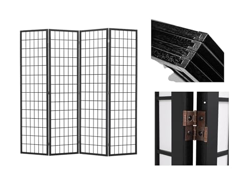 Liveasy Furniture 4 Panels Room Divider Privacy Screen Shoji Divider 6ft High Japanese Style Privacy Room Divider (Black, 4 Panels)