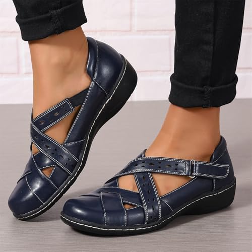 Image of Womens Loafers Comfortable Dressy- 1.37 inch Heel Lightweight Adjustable T-Trap Flat Shoes Work Office for Ladies, US Size 6-11