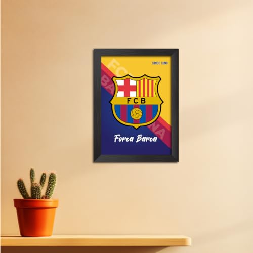 Image of TenorArts Barcelona Football Club Poster FCB Logo Tagline Laminated Photo Frame Painting with Matt Finish Black Textures(12 inches x 9inches)