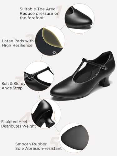 Image of 2.5 inch T-Strap Character Shoes for Women, 1920s Ballroom Latin Dance Shoe