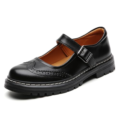 Image of Mary Jane Shoes Women Platform Non-Slip Casual Dress Shoes | Round Toe Ankle Strap Comfort Classics Oxfords Work Mary Jane Office School Shoes