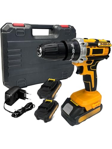 Parafusadeira e Furadeira Sem Fio 21V 2 Baterias Recarregáveis com Maleta e Acessórios Furadeira de Impacto Portátil 110V/220V Ferramentas Elétricas Profissionais