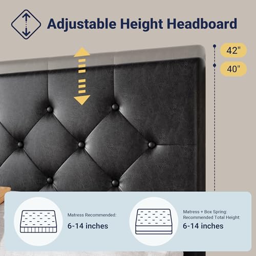 Allewie Upholstered Full Size Platform Bed Frame with 4 Storage Drawers and Headboard, Diamond Stitched Button Tufted, Mattress Foundation with Wooden Slats Support, No Box Spring Needed, Black