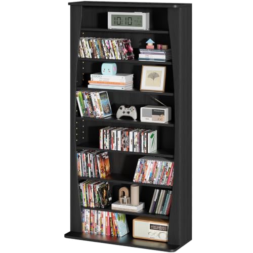 8 Tier Arched DVD Shelf, DVD Rack with Adjustable Shelves, Black | Media Storage Cabinet for CDs & Movies, Media Shelf,Free Standing CD Rack Tower Bookcase or Living Room & Home Office