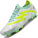 Mufanton Football Boots Men's Outdoor Professional Training Football Shoes High Top Spikes Kids Teenager Professional Athletics Soccer Shoes Sneakers,White,UK6