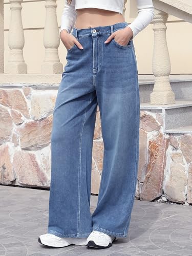 ELLEVEN High Stretchy Sweatpant Jeans Women, Elastic Waist Wide Leg Baggy Knit Jeans Straight Leg High Waisted Pull on Jeans4