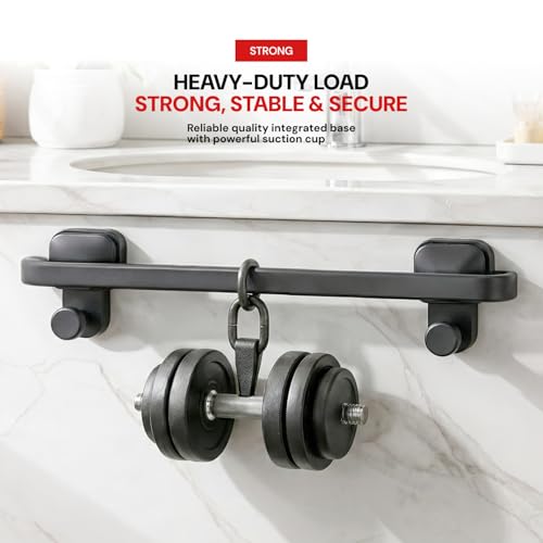 Image of MIORAH Suction Towel Holder for Bathroom - Rust - Free Powder Coated Wall Mounted Towel Rack No Drill Towel Rack Modern Bathroom Accessories Organizer Grey