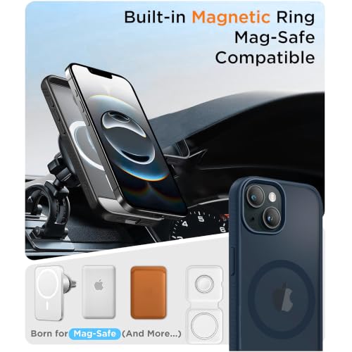 Image of KARWAN Matte Back Case Cover Compatible with iPhone 14 Plus with Magnetic Stand Shockproof Cover with Camera Protection, Scratch Resistant, MagEaze Wireless Charging Support,N52 Magnetic Ring, Blue