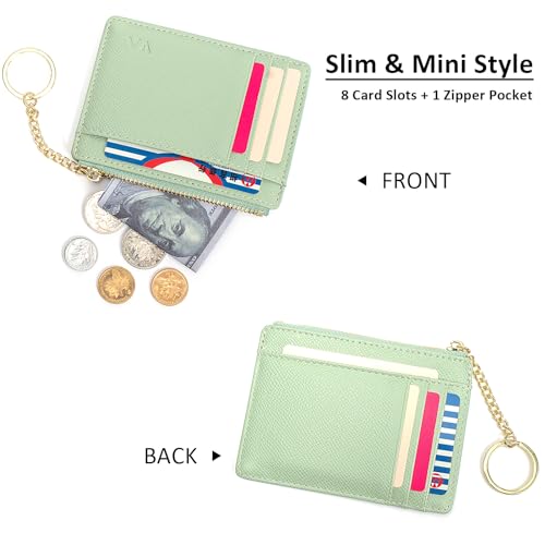 Image of Slim Minimalist RFID Blocking Leather Wallets Credit Card Holder Case Money Clip Pocket Wallet Coin Purse Keychain Travel Clutch Handbag Pocket Pouch Holster Gifts for Women Men (Green)