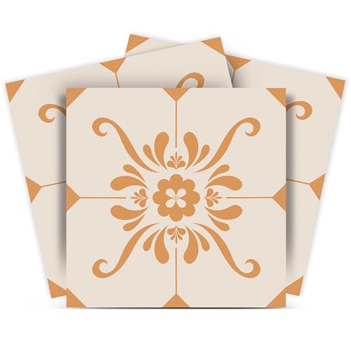 Tile Stickers by Mi Alma 24 pcs Talavera Wall Stencils Wall Stickers Peel and Stick Easy Application – Ideal for Bathroom, Kitchen Wall Tile Decals (Tile 3, 8x8 inch)