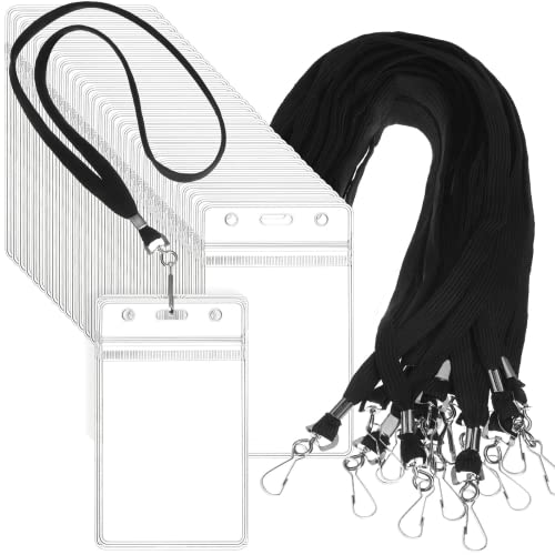 100 Sets Id Card Holder With Lanyard Plastic Id Card Name Badge Holder Clear Id Holder Lanyard With Metal Swivel J Hook Clip Waterproof Lanyard With Badge Holder (Vertical Style) #TOP12