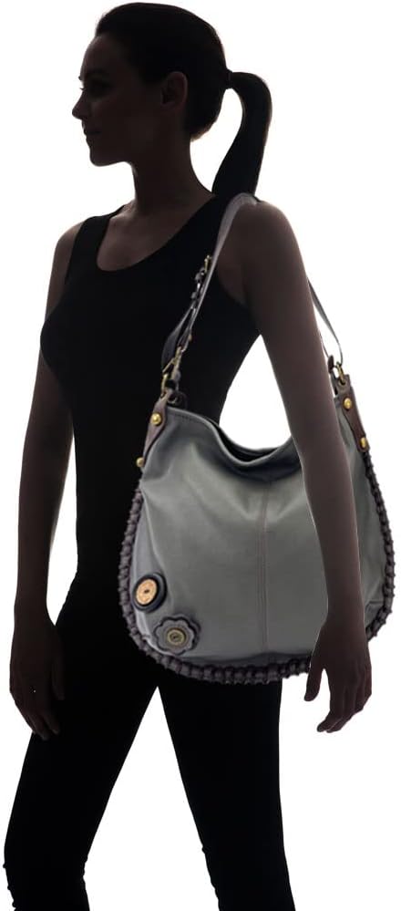 Chala Convertible Shoulder or Crossbody Large Hobo Handbag with Keyfob -Multicolor (Grey_ Mushroom)